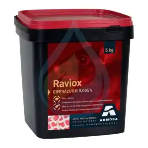 Raticide Raviox Dif&eacute;nacoum 5 Kg, p&acirc;te huil&eacute;e pour la lutte contre les rats, traitement efficace pour.