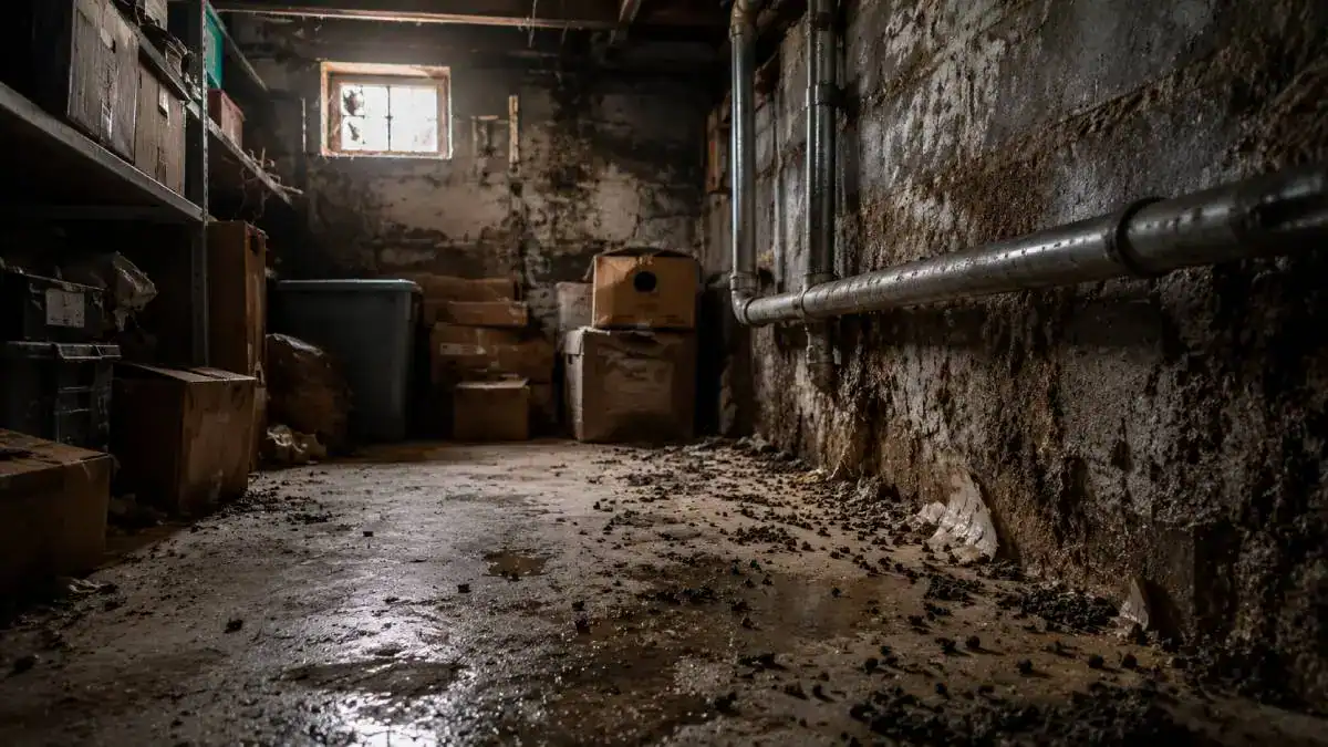 Cave contamin&eacute;e par des d&eacute;jections de rongeurs