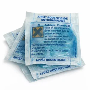 Sachet de rodenticide avec vitamine K, anti-coagulant, pour contr&ocirc;le des rongeurs.